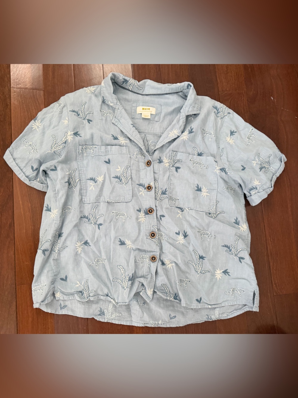 Maeve Surf Embroidered Buttondown Blue Shirt